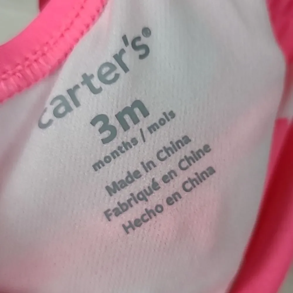 Carter's Baby Girl 3M Pink Neon Heart One-Piece Swimsuit Snap Bottom Infant Swim